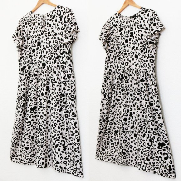 Who What Wear Linen Blend Leopard Animal Flutter Sleeves Tiered Midi Dress XXL - Picture 4 of 16